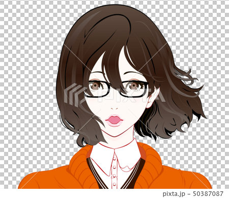 メガネをかけた秋服の女性 / 驚く / なびく髪 メガネをかけた秋服の女性 / 驚く / なびく髪 50387087