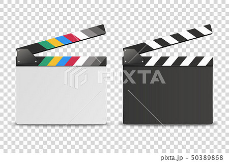Vector 3d Realistic Opened White and Black Blank Movie Film Clap Board Icon Set Closeup Isolated on 50389868