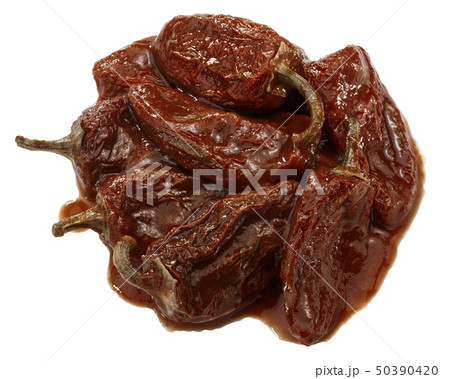 Chipotle en adobo, pile of, top view, paths 50390420