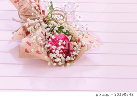 Fresh, lush bouquet of single Rose and Gypsophila Fresh, lush bouquet of single Rose and Gypsophila 50390548