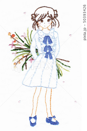刺繍 花束 女の子のイラスト素材