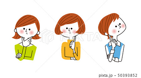 考える 女性のイラスト素材