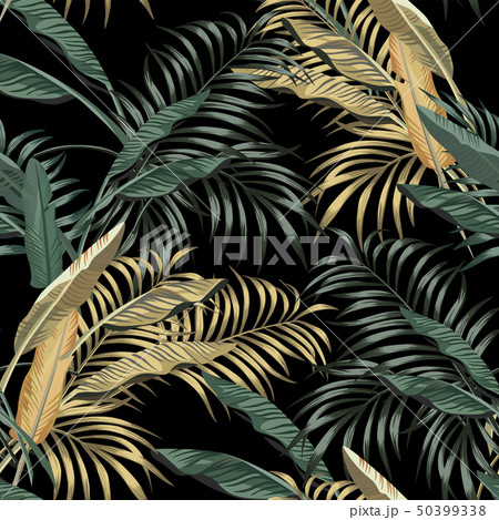 Tropical banana leaves seamless black background 50399338