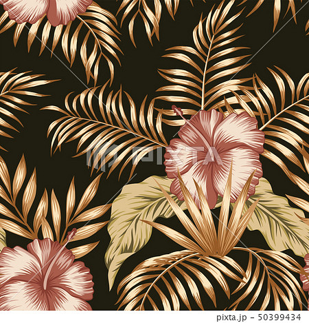 Tropical botanical composition hibiscus gold palm 50399434