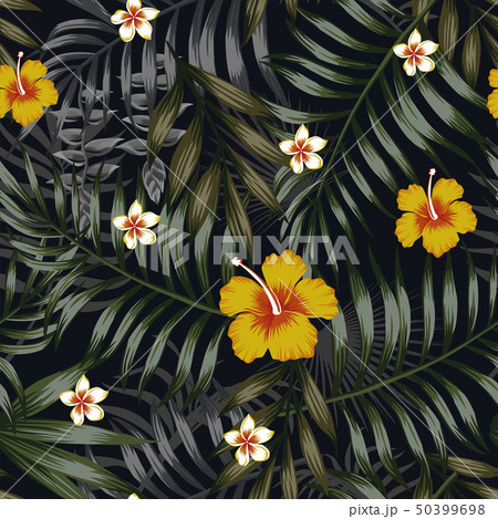 Night tropical seamless pattern leaves and flowers 50399698