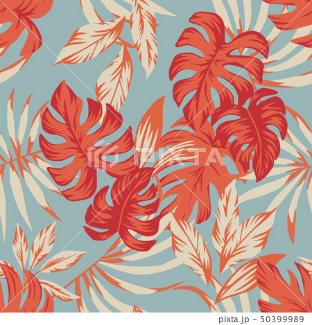 Tropical autumn leaves blue background Tropical autumn leaves blue background 50399989