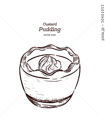 Custard pudding in glass. Hand draw sketch vector. 50401055