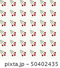 Seamless pattern of three cherry berries on twig 50402435