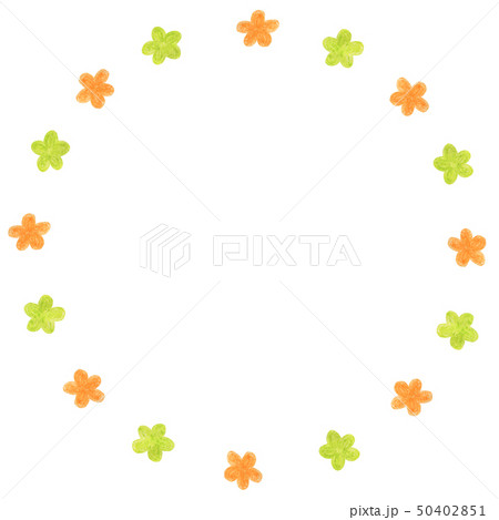 手描きフレーム サークル 花 オレンジ グリーンのイラスト素材 50402851 Pixta