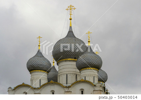 Russian orthodox church with onion domes. Rostov Kremlin Russian orthodox church with onion domes. Rostov Kremlin 50403014