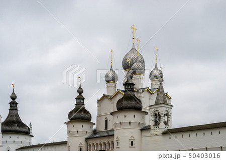 Russian orthodox church with onion domes. Rostov Kremlin Russian orthodox church with onion domes. Rostov Kremlin 50403016
