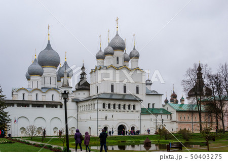 Russian orthodox church with onion domes. Rostov Kremlin Russian orthodox church with onion domes. Rostov Kremlin 50403275