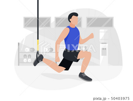 Fit man working out on trx doing bodyweight exercises. Fitness strength training workout. 50403975