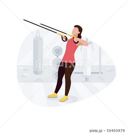 Fit woman working out on trx doing bodyweight exercises. Fitness strength training workout. 50403979