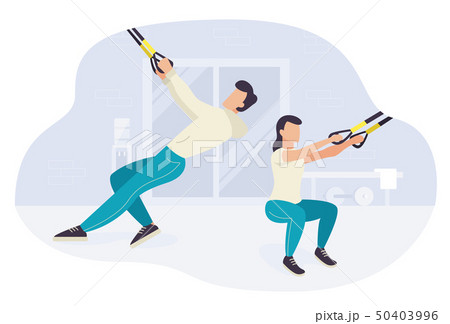 People working out on trx fitness training exercising 50403996