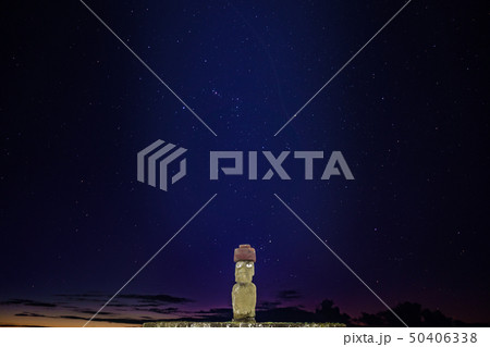 Ahu Ko Te Riku moai with eyes in Rapa Nui at night 50406338