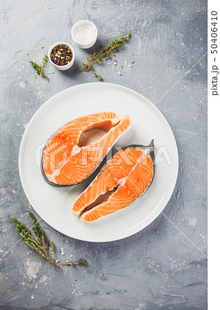 Two fresh raw salmon steaks Two fresh raw salmon steaks 50406410