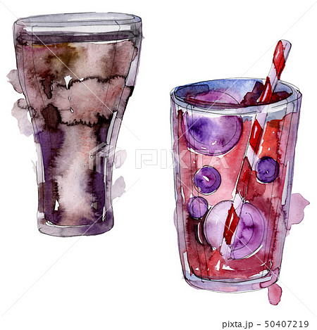 Fresh and cold soft drinks. Watercolor background illustration set. Isolated beverage illustration 50407219