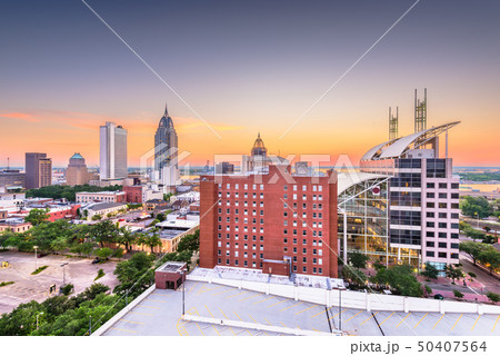 Mobile, Alabama, USA downtown skyline at dusk. 50407564