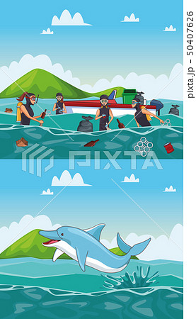 Sea cleaning cartoons 50407626
