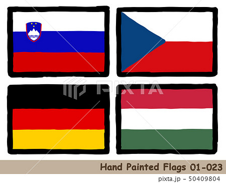 手描きの旗アイコン「スロベニアの国旗」「チェコの国旗」「ドイツの国旗」「ハンガリーの国旗」