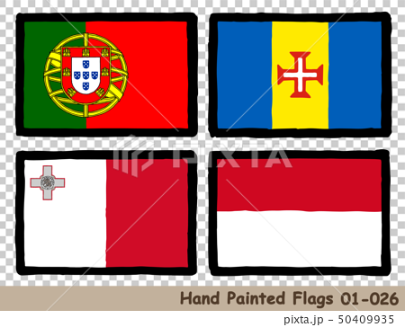 手描きの旗アイコン ポルトガルの国旗 マデイラ諸島の国旗 マルタの国旗 モナコの国旗 のイラスト素材