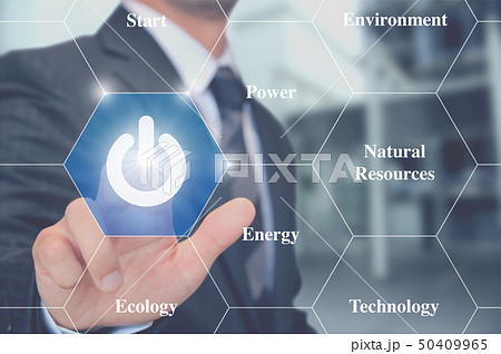 電源ボタンを押すビジネスマン businessman touching power button 50409965