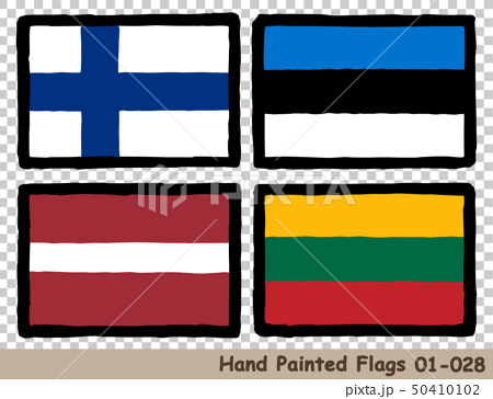 手描きの旗アイコン フィンランドの国旗 エストニアの国旗 ラトビアの国旗 リトアニアの国旗のイラスト素材