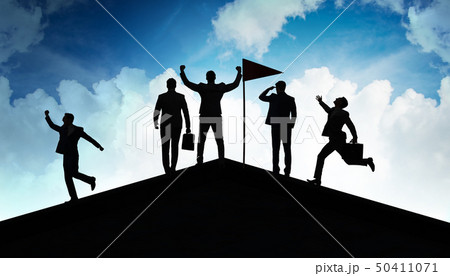 Businessmen in achievement and teamwork concept 50411071