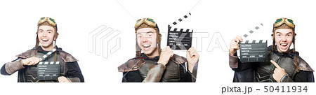 Young funny man in armour suit  50411934