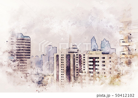 Building in the city on watercolor painting. 50412102