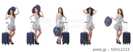 Woman with suitcase isolated on white Woman with suitcase isolated on white 50412215