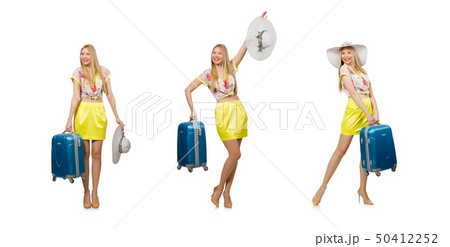 Travel vacation concept with luggage on white Travel vacation concept with luggage on white 50412252