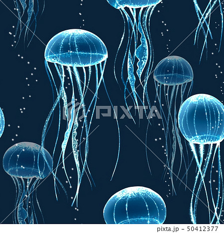 Glowing Jellyfish Seamless Patternのイラスト素材
