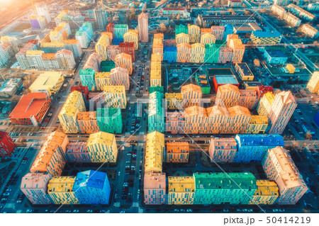 Aerial view of the colorful buildings in the city Aerial view of the colorful buildings in the city 50414219