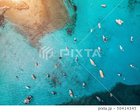 Aerial view of boats and luxury yachts in the sea Aerial view of boats and luxury yachts in the sea 50414345
