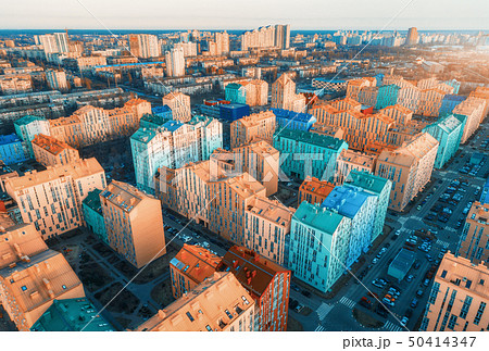 Aerial view of the colorful buildings in the city Aerial view of the colorful buildings in the city 50414347