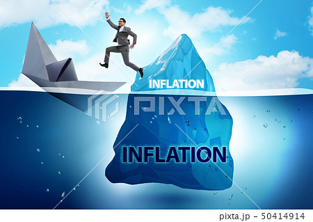 Businessman in inflation concept wih iceberg Businessman in inflation concept wih iceberg 50414914