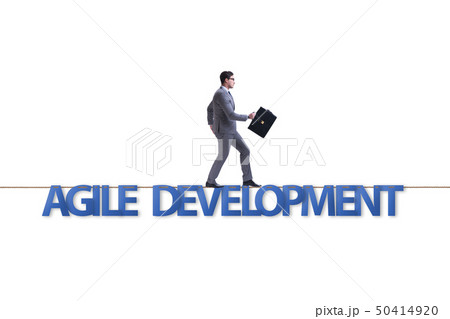 Agile transformation concept with businessman walking on tight r Agile transformation concept with businessman walking on tight r 50414920