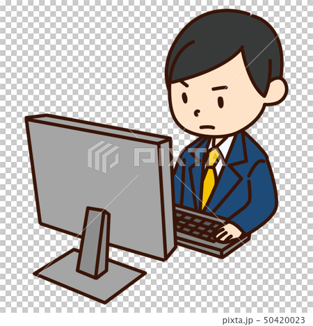 デスクトップパソコンで仕事をする男性のイラスト素材 デスクトップパソコンで仕事をする男性のイラスト素材