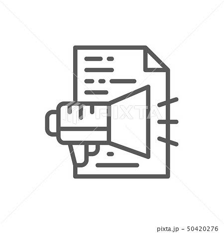 Advertisement text, announcement, document with loudspeaker line icon. Advertisement text, announcement, document with loudspeaker line icon. 50420276