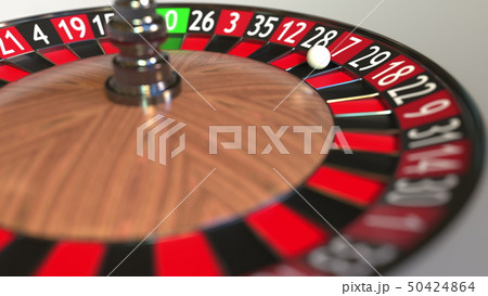Casino roulette wheel ball hits 7 seven red. 3D rendering Casino roulette wheel ball hits 7 seven red. 3D rendering 50424864
