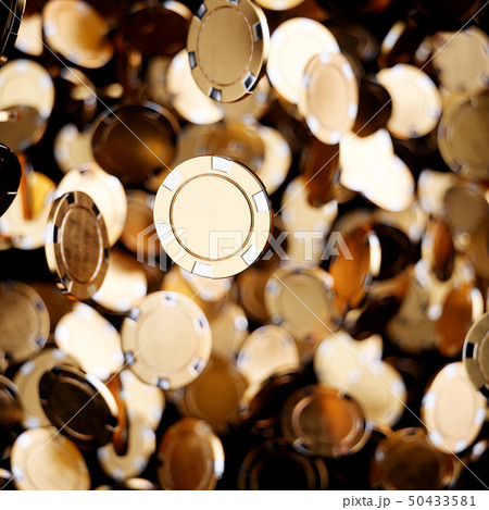 Gold casino poker chips flying 50433581