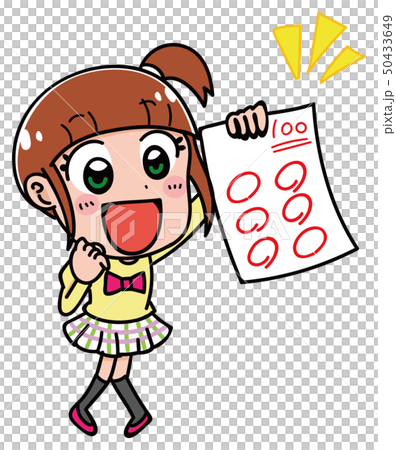 Illustration of a girl with a 100 point test (winter) 50433649