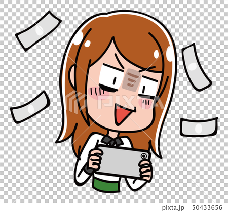 スマホゲームに課金する女性のイラストのイラスト素材