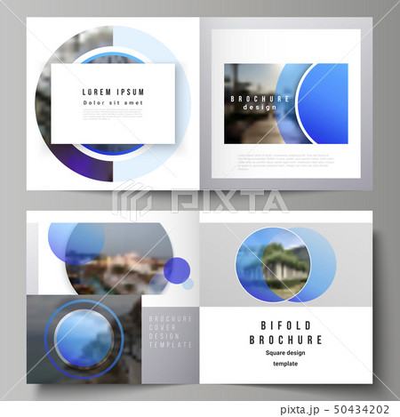 The vector illustration of the editable layout of two covers templates for square design bifold 50434202