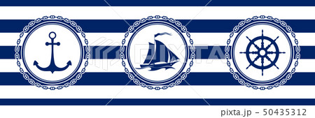 Banner with Sea Emblems on Seamless Background 50435312