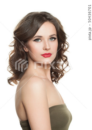 Cute brunette woman with perfect curly hair Cute brunette woman with perfect curly hair 50436701