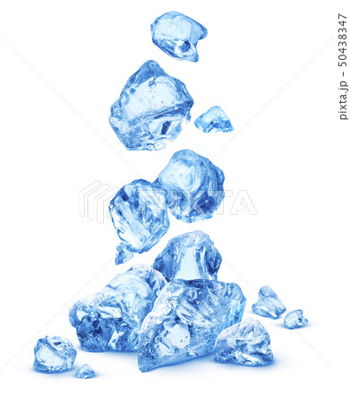 Falling pieces of ice, heap of crushed ice isolated on white background 50438347