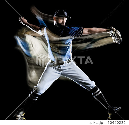 baseball player man isolated black background light painting baseball player man isolated black background light painting 50440222